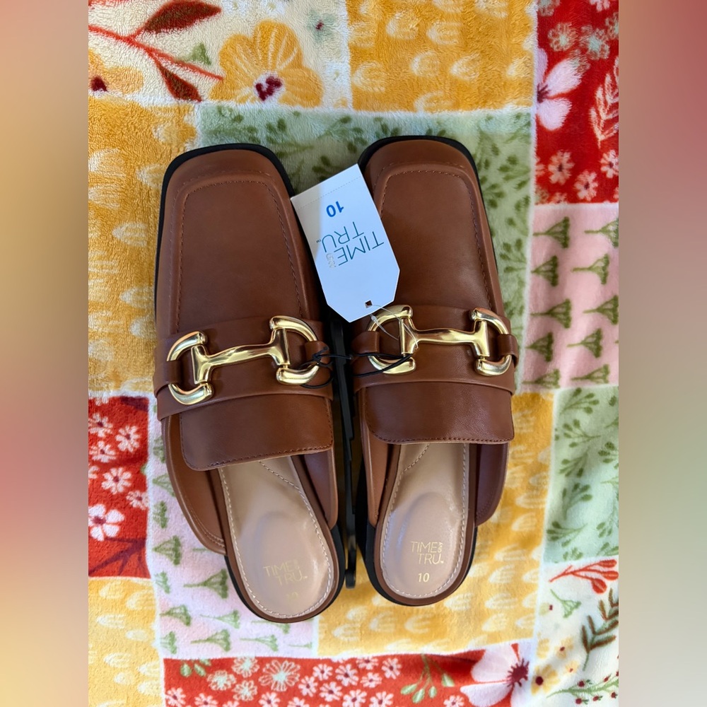 ❤️Time&Tru Women's Backless Loafer Size 10 NWT MemoryFoam 
 Brown&Gold Horsebit - Picture 7 of 9